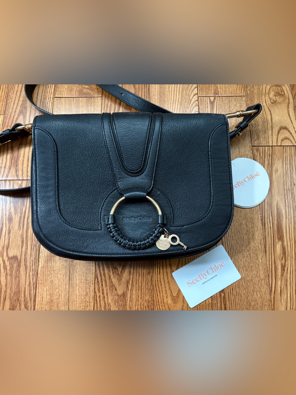 See By Chloe Black Leather Crossbody with Braided Ring